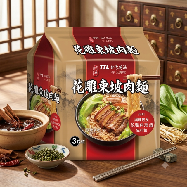 🍜台酒泡麵系列－花雕東坡肉麵（ 袋3入）